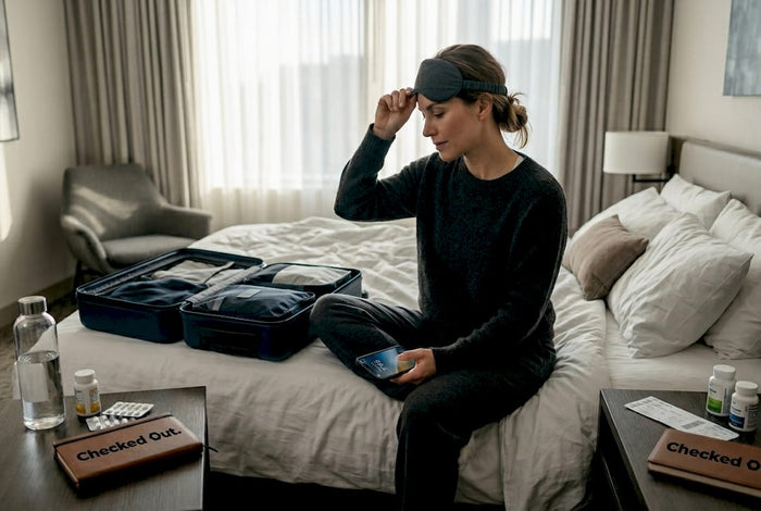 Traveler managing sleep after flight