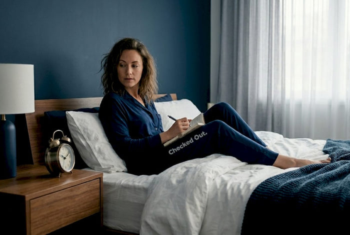 Woman journaling in bed at night