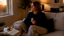 Woman contemplating sleep medication risks at home