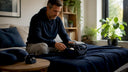 Traveler preparing sleep kit at home