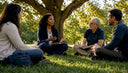 Peer support group meeting in community center