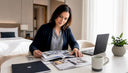 Hospitality manager reviewing wellness amenities catalog