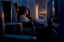 Traveler sleeping peacefully in airplane cabin