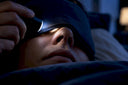 Flashlight checking sleep mask nose bridge