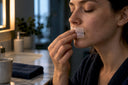 Anonymous mouth tape application on sensitive skin