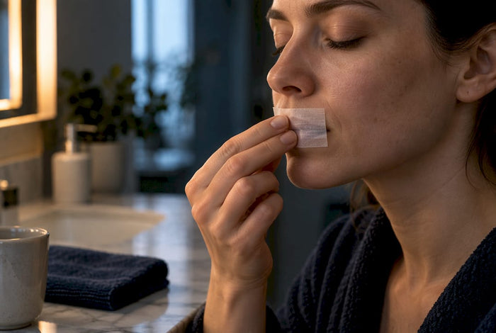 Anonymous mouth tape application on sensitive skin